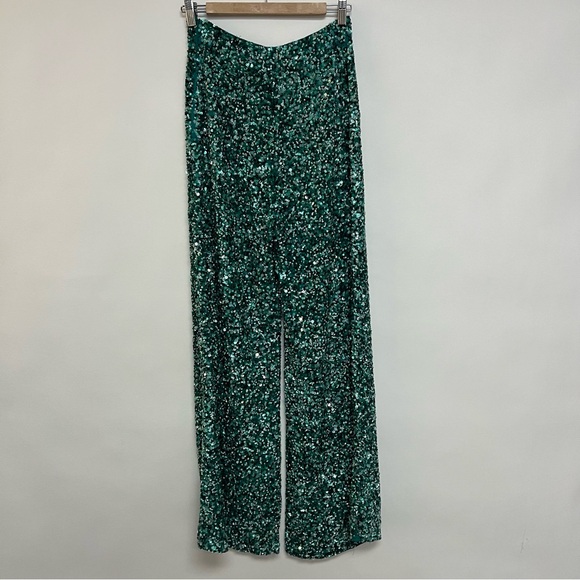 Retrofete Teal Sequin High Rise Wide Leg Pants Lyra Mermaid Size 6 $595 - Picture 8 of 13